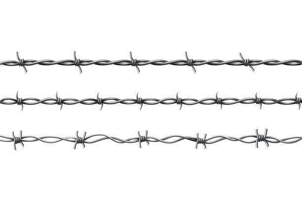 illustrations, cliparts, dessins animés et icônes de barbelé. limite protectrice. conception du concept de protection. illustration vectorielle sans soudure isolée sur blanc - barbed wire fence wire danger