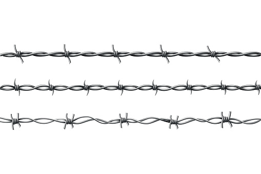 istock Barbed wire. Protective boundary. Protection concept design. Vector fence seamless illustration isolated on white 1416828826