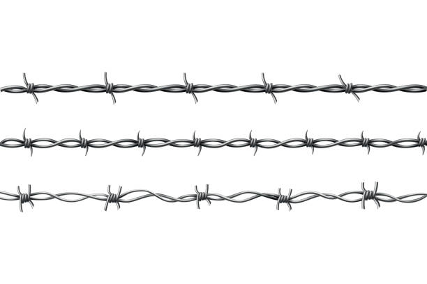 Barbed wire. Protective boundary. Protection concept design. Vector fence seamless illustration isolated on white Barbed wire. Protective boundary. Protection concept design. Vector fence seamless illustration isolated on white. barbed wire stock illustrations