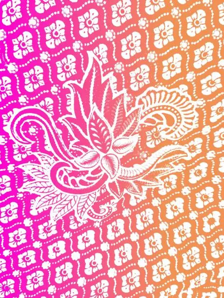 Vector illustration of Pink Gradient Floral Batik Pattern