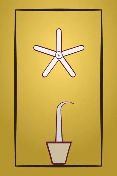 Vector illustration of Star and incense burner, in a rectangle frame, colored illustration