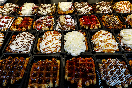 different  choice of waffles on the display