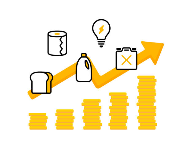 Illustration of an image of rising prices. Illustration of an image of rising prices.
This illustration is related to inflation, recession and price hikes.
Arrows, graphs and icons are used to show the rising prices of bread, oil and utilities. kerosene fuel stock illustrations