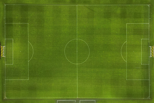 Soccer field seen from above.