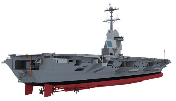 istock Aircraft Carrier military vessel 3D rendering ship on white background 1416845353