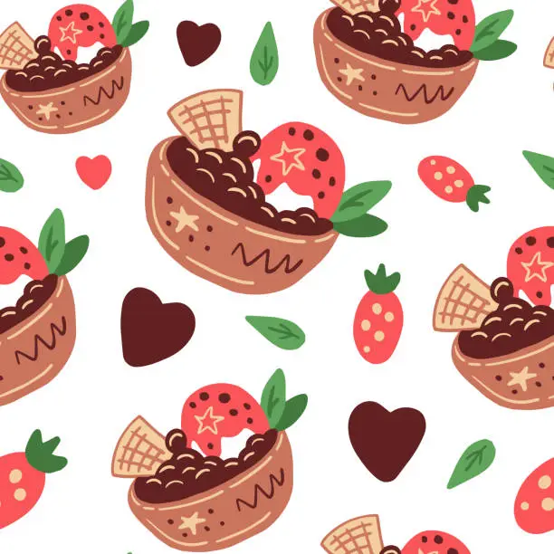 Vector illustration of Hand drawn dessert pink and chocolate seamless pattern