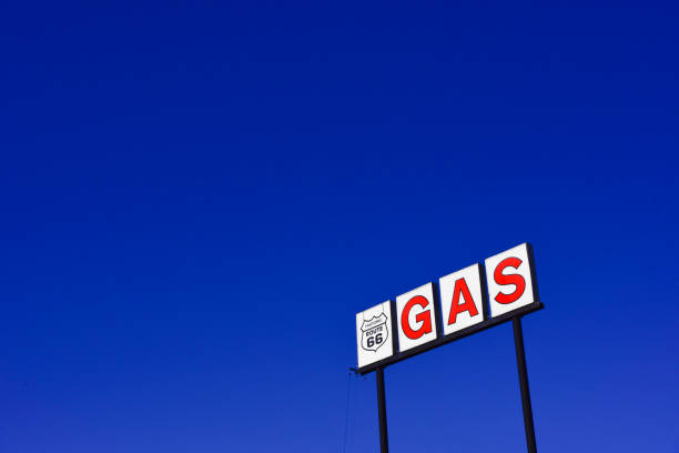 istock Gas station billboard on route 66 with blue sky. Concept 1416857167