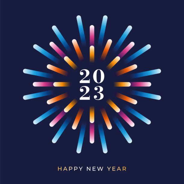 ilustraciones, imágenes clip art, dibujos animados e iconos de stock de 2023 - fondo de feliz año nuevo con fuegos artificiales. - tarjeta de año nuevo
