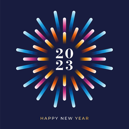2023 - Happy New Year Background with Fireworks. Stock illustration