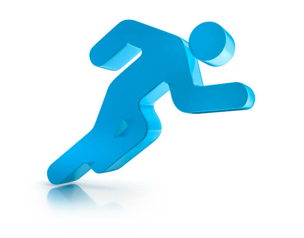 Blue running man icon isolated on white background