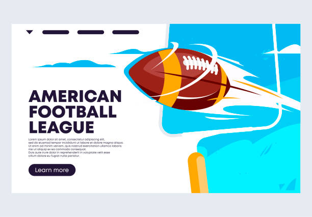 미식 축구 리그를위한 웹 배너를위한 배너 템플릿의 벡터 일러스트레이션, 미식 축구를위한 게임 볼 - american football playing touchdown team sport stock illustrations