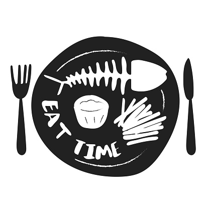Kitchen Tool, Eat Time, Black and White Icon Design