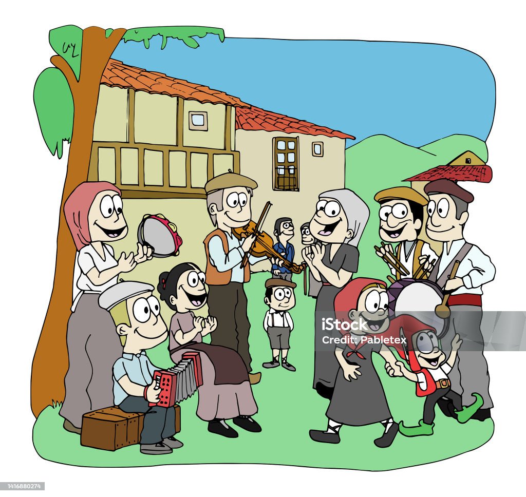 Ilustración de Fiesta En Un Pueblo Pequeño Pueblo Con Gente Bailando Y Haciendo Música Con Ropa Tradicional Y Un Elfo Bailando Con Una Chica Ilustración Vectorial Estilo Dibujos Animados Vintage y más Ilustración de Fiesta En Un Pueblo Pequeño Pueblo Con Gente Bailando Y Haciendo Música Con Ropa Tradicional Y Un Elfo Bailando Con Una Chica Ilustración Vectorial Estilo Dibujos Animados Vintage y más