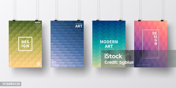 istock Posters with colorful geometric designs, isolated on white background 1416882435