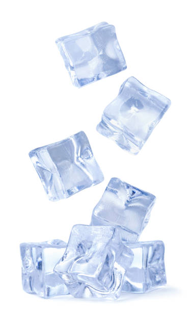 istock Ice cubes fall on a pile on a white background. isolated 1416884065
