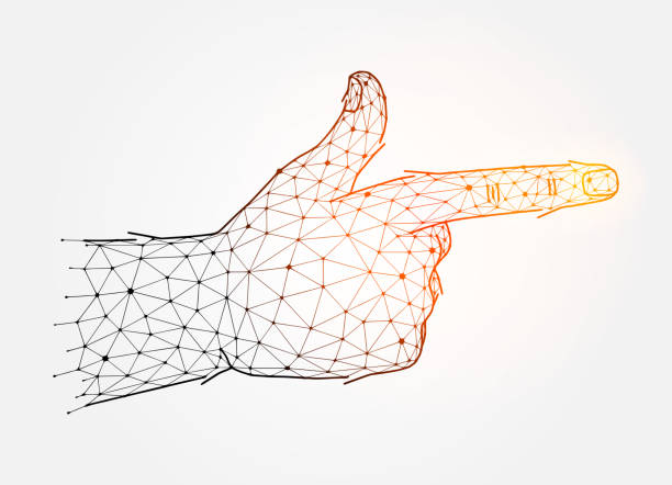 istock Hand shooting gesture concept art. Finger gun polygonal vector illustration on a white background. Hand gesture signal low poly design. 1416898452