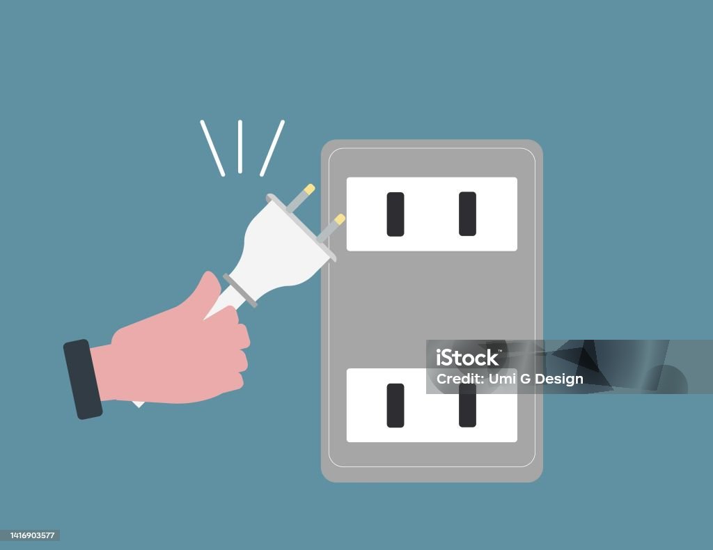 Unplug Computer Device Drawing Unplug Outlet And Hand Vector Illustration Stock Illustration ...