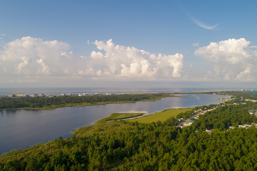 Aerial view of the Gulf Shores waterfront at Gulf State park on the Alabama Gulf Coast