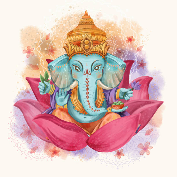 flat ganesh chaturthi beste vektor-illustration - ganescha stock-grafiken, -clipart, -cartoons und -symbole