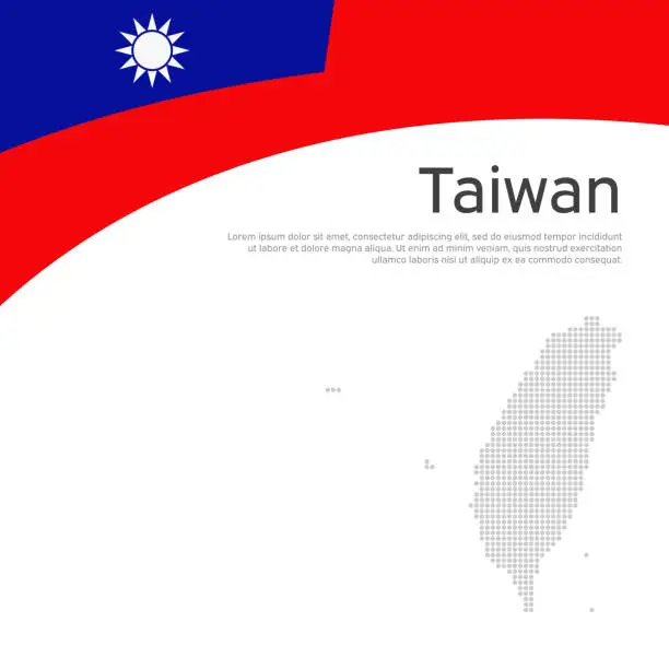Vector illustration of Taiwan flag, mosaic map on a white background. Republic of China. State patriotic taiwanese banner, flyer. Background with taiwan flag. National poster. Business booklet. Vector, design template