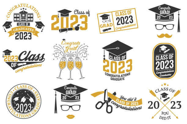 Set of Vector Class of 2023 badges Concept for shirt, print, seal, overlay or stamp, greeting, invitation card. Typography design- stock vector. vector art illustration