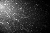 Falling snow flakes or rain on black background