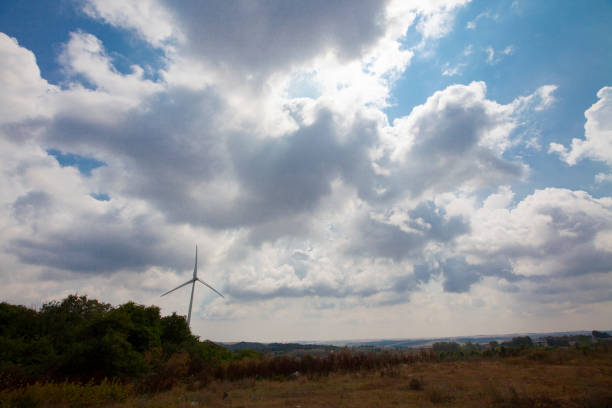 Electric windmills on a cloudy day