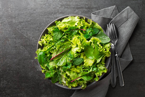 salada de alface verde - leaf vegetable fotos - fotografias e filmes do acervo