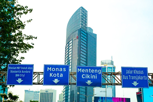 Jakarta, Indonesia - August 2, 2022 : traffic sign in jakarta city