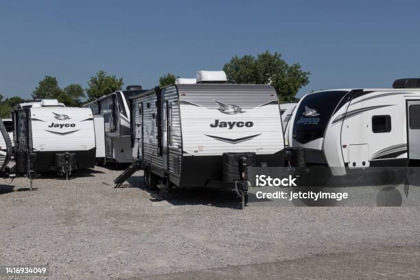 Jay Flight Travel Trailer Rv By Jayco Jayco Is Part Of Thor Industries And Builds Recreational Vehicles Motorhomes And Fifth Wheels Stock Photo - Download Image Now