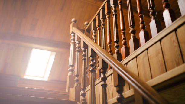 istock Wooden stairs close up. 1416934176