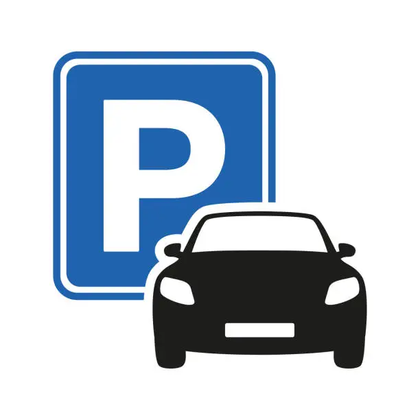 Vector illustration of Car parking blue icon. Parking space. Parking lot vector illustration