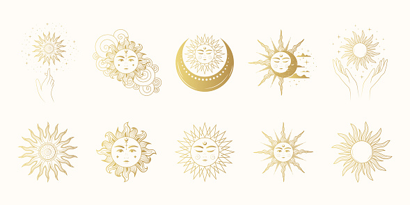 Celestial Sun Basic Celestial Sun And Moon Golden Collection Isolated Set Of 10 Esoteric ...