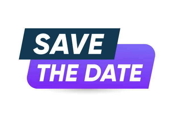 illustrazioni stock, clip art, cartoni animati e icone di tendenza di modello di design isolato per banner salva la data - save the date frase breve