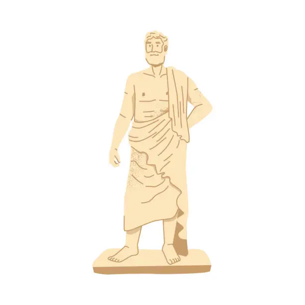 Vector illustration of Statue of antique thinker or ruler, isolated sculpture of philosopher in toga. Greek or Roman culture and artworks, cultural heritage. Vector in flat style