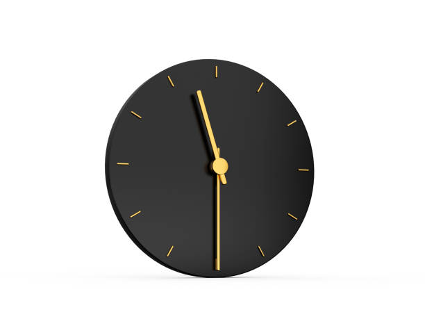 istock Premium Gold Clock icon isolated 11:30 or 23:30 o clock half past eleven on black icon background. Eleven Thirty o'clock Time icon 3d illustration 1416939193