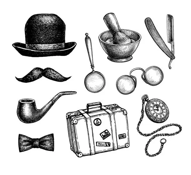 Vector illustration of Vintage men accessories.