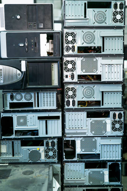 istock Old computer casings in recycling plant 1416950385