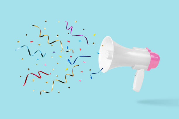 istock Party background with colorful confetti and megaphone. Creative minimal concept. 1416952004