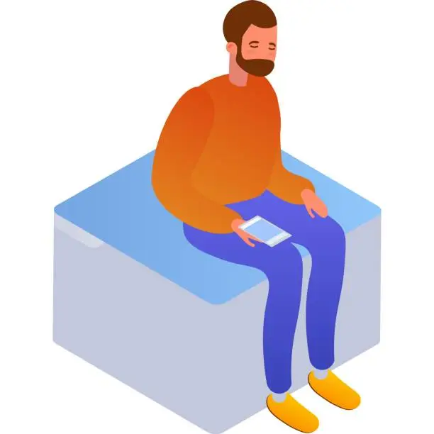 Vector illustration of Man using mobile phone isometric 3d vector icon