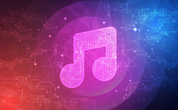 istock Digital technology music note melody song sheet banner blue pink background, Sound sing media key, abstract tech innovation future, orange color big data, Ai network connection, illustration vector 1416971961