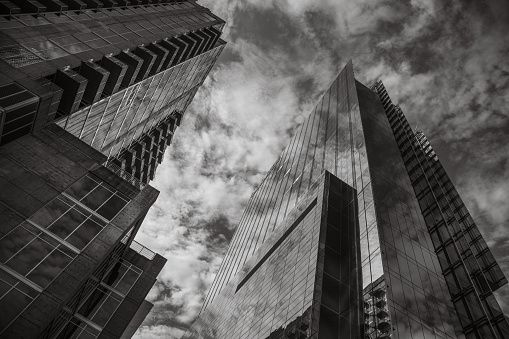 Black and white high contrast photography of high rise office buildings in Nashville Tennessee