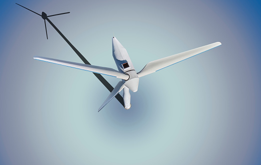 Wind Turbine from above shot with clipping path.