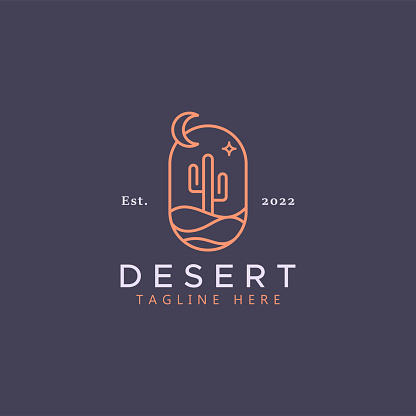 Cactus at Night in The Desert Illustration Logo Concept.