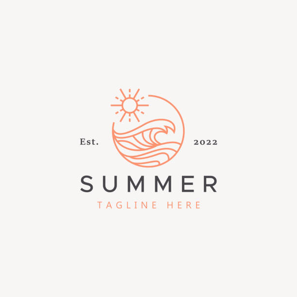 wellen-sommerurlaub für surf-badge-logo. - coastal sunrise stock-grafiken, -clipart, -cartoons und -symbole