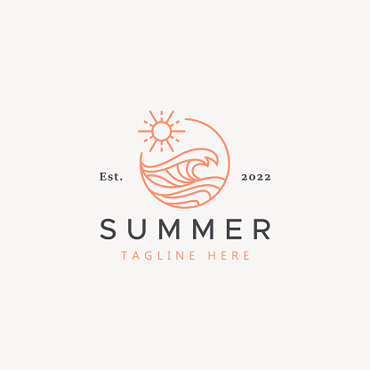 Wave Summer Holiday for Surfing Badge Logo.