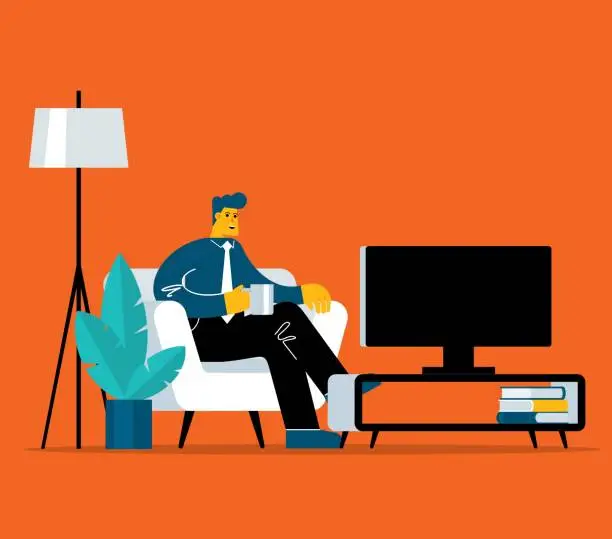 Vector illustration of Businessman - watching TV