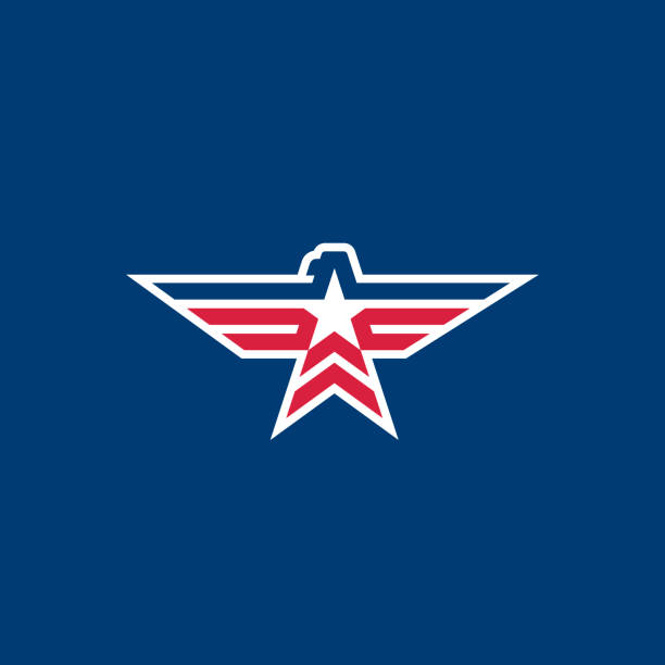 amerykański symbol orzeł z gwiazdą z flagą nowoczesny wektor projektu logo. - wing star shape freedom image stock illustrations