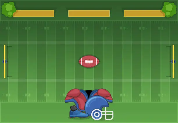 Vector illustration of American Football Field with Playing Equipments