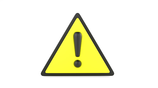 Realistic yellow-black triangle warning sign, front view, vector 3D illustration.